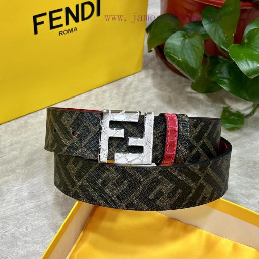 FENDI style with width of 4.0CM, double ring front and back waist belt, FF nail buckle, red 6qvdson4 - Image 6