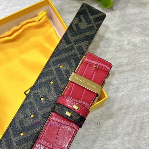 FENDI style with width of 4.0CM, double ring front and back waist belt, FF nail buckle, red a2ithn37 - Image 9