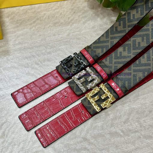 FENDI style with width of 4.0CM, double ring front and back waist belt, FF nail buckle, red a2ithn37 - Image 10