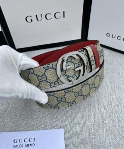 Width 4.0cm Gucci double-sided belt, with GG Supreme canvas on one side and jujube red top c nt8x07cw