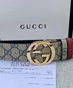 Width 4.0cm Gucci double-sided belt, with GG Supreme canvas on one side and jujube red top c w9n1yti7