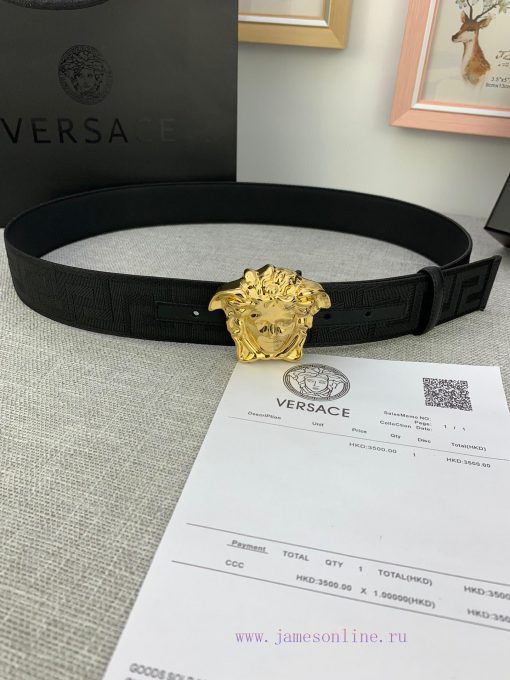 P Width 4.0cm Versace This canvas patterned leather waistband is adorned with the iconic Ver pdtfzn1q - Image 2