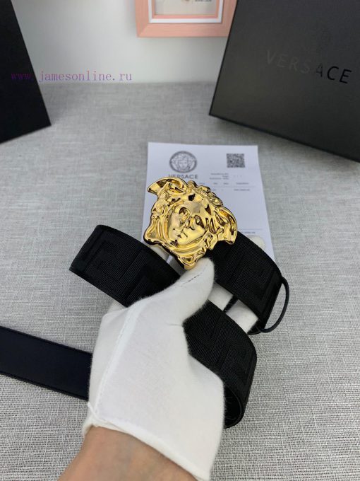 P Width 4.0cm Versace This canvas patterned leather waistband is adorned with the iconic Ver pdtfzn1q - Image 4
