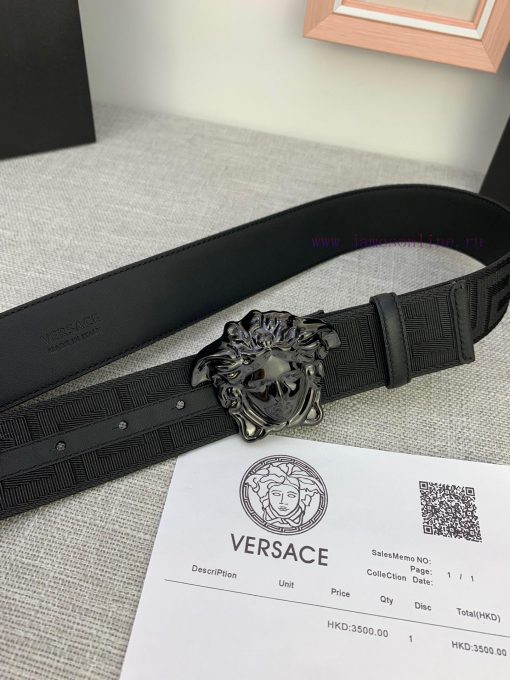 P Width 4.0cm Versace This canvas patterned leather waistband is adorned with the iconic Ver 1yfbozq7 - Image 5
