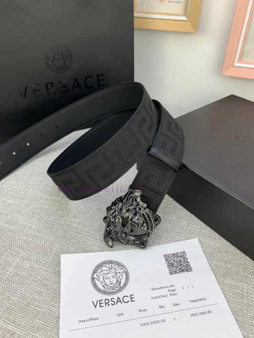 P Width 4.0cm Versace This canvas patterned leather waistband is adorned with the iconic Ver 1yfbozq7 - Image 9