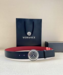 Width 3.8cm VERSACE JEANS COUPURE Leather V-EMBLEM Buckle Belt with La Greca accents for per 018xgyfi