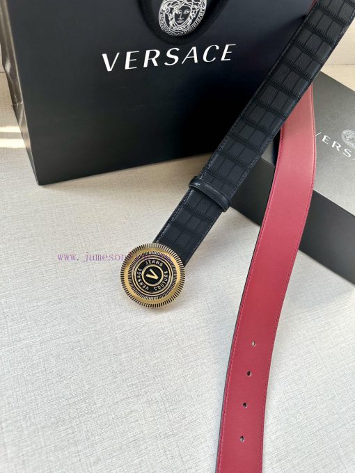 Width 3.8cm VERSACE JEANS COUPURE Leather V-EMBLEM Buckle Belt with La Greca accents for per z1fa9t32 - Image 5