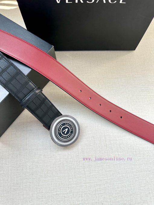 Width 3.8cm VERSACE JEANS COUPURE Leather V-EMBLEM Buckle Belt with La Greca accents for per z1fa9t32 - Image 9