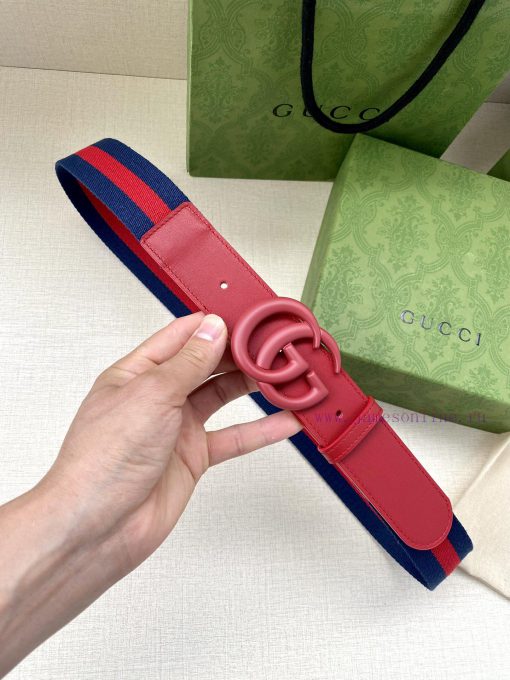 Width 4.0cm GUCCI classic canvas woven belt with woven leather edges and double G-buckles, p ecfnreq0 - Image 2