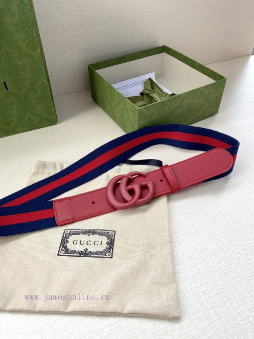 Width 4.0cm GUCCI classic canvas woven belt with woven leather edges and double G-buckles, p ecfnreq0 - Image 4