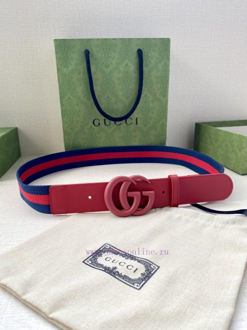 Width 4.0cm GUCCI classic canvas woven belt with woven leather edges and double G-buckles, p ecfnreq0 - Image 5