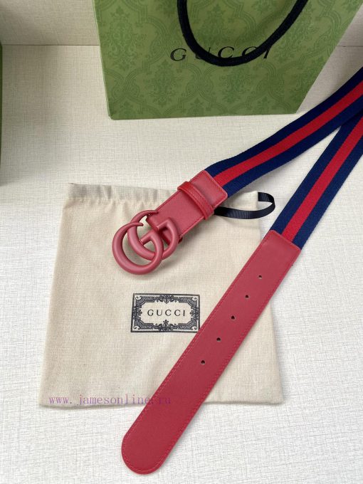 Width 4.0cm GUCCI classic canvas woven belt with woven leather edges and double G-buckles, p ecfnreq0 - Image 7