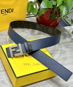 FENDI style with width of 4.0CM, double ring front and back waist belt, FF nail buckle, blue 68htbrwy