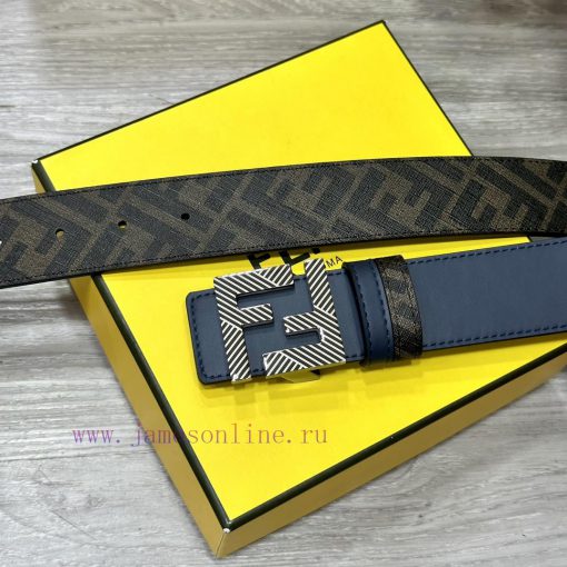 FENDI style with width of 4.0CM, double ring front and back waist belt, FF nail buckle, blue 9wbikps8 - Image 3