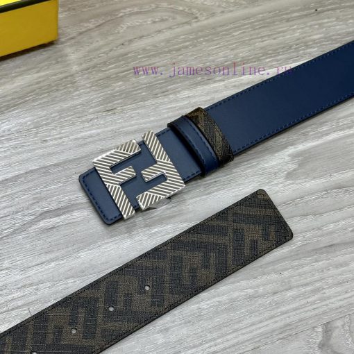 FENDI style with width of 4.0CM, double ring front and back waist belt, FF nail buckle, blue h264d7f6 - Image 4