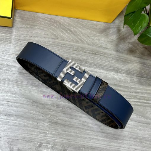FENDI style with width of 4.0CM, double ring front and back waist belt, FF nail buckle, blue h264d7f6 - Image 5