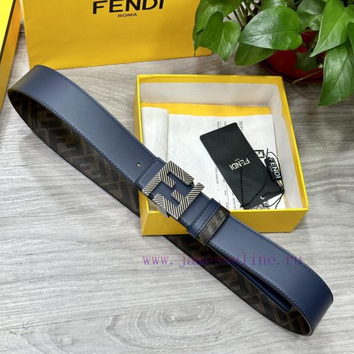 FENDI style with width of 4.0CM, double ring front and back waist belt, FF nail buckle, blue 9wbikps8 - Image 7