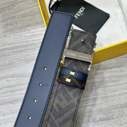 FENDI style with width of 4.0CM, double ring front and back waist belt, FF nail buckle, blue h264d7f6 - Image 9