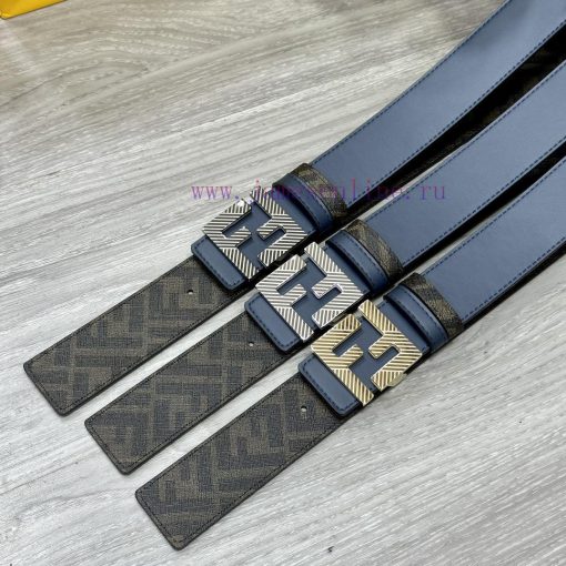 FENDI style with width of 4.0CM, double ring front and back waist belt, FF nail buckle, blue h264d7f6 - Image 10