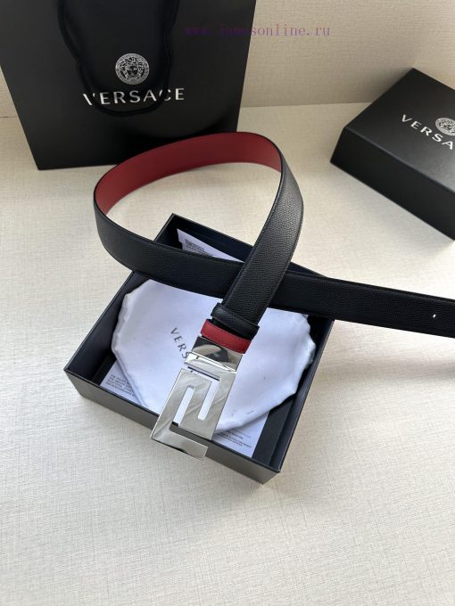 Width 3.5cm Versace double-sided palm print/This soft belt features a geometric Greek loop b yupd29n3 - Image 9