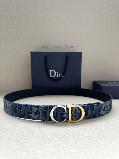 Width 3.5cm. This double-sided belt is made of 35mm blue denim fabric with smooth cowhide Ob 1z92stqo - Image 2
