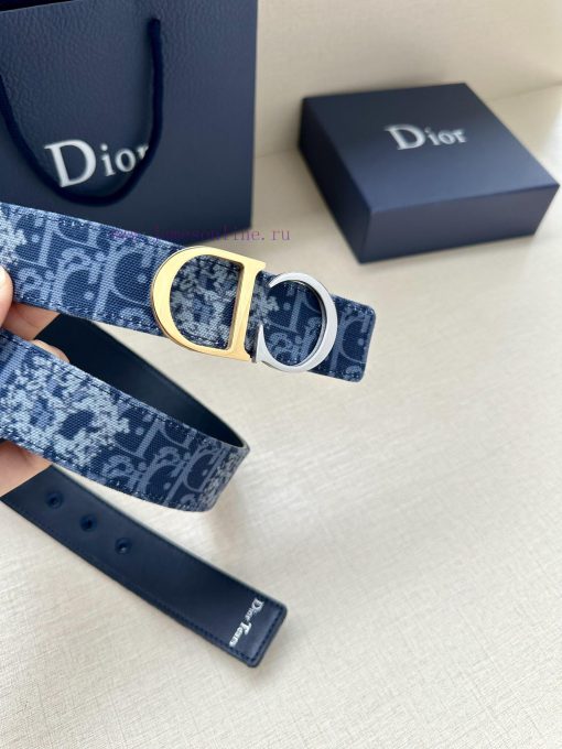 Width 3.5cm. This double-sided belt is made of 35mm blue denim fabric with smooth cowhide Ob 1z92stqo - Image 3