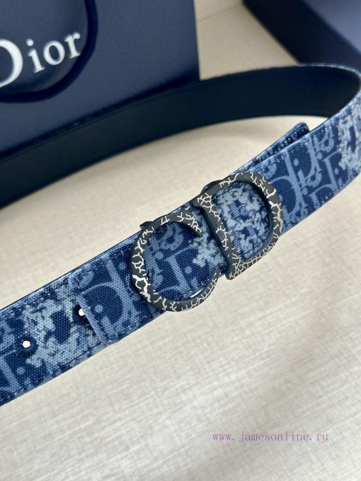 Width 3.5cm. This double-sided belt is made of 35mm blue denim fabric with smooth cowhide Ob nlrxrg3i - Image 3