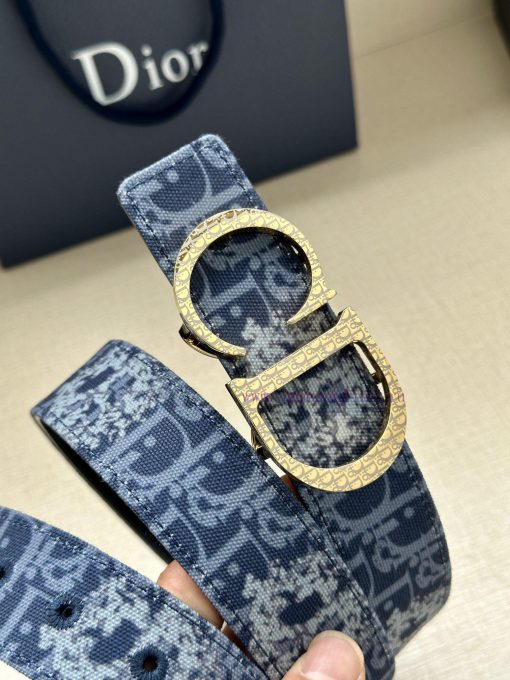 Width 3.5cm. This double-sided belt is made of 35mm blue denim fabric with smooth cowhide Ob vhrvh132 - Image 4