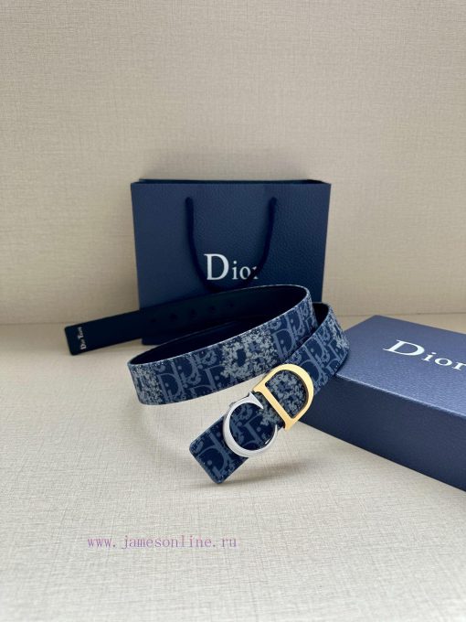 Width 3.5cm. This double-sided belt is made of 35mm blue denim fabric with smooth cowhide Ob 1z92stqo - Image 5