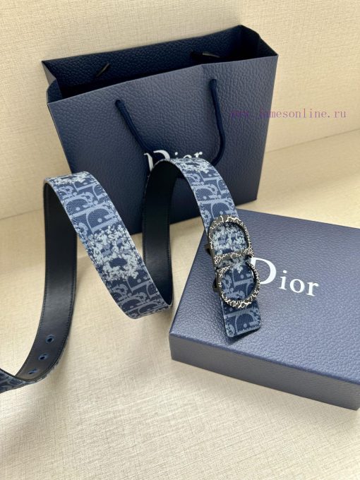 Width 3.5cm. This double-sided belt is made of 35mm blue denim fabric with smooth cowhide Ob nlrxrg3i - Image 5