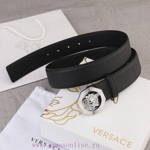Width 4.0cm Versace This belt is adorned with the iconic Versace Medusa logo buckle, showcas qhn9bk1p - Image 3