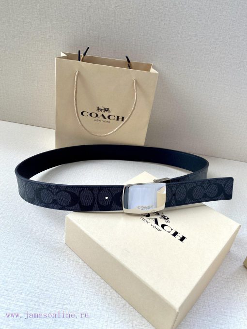 The COACH double-sided belt with a width of 3.8cm is made of classic logo canvas material on d8auu7hp - Image 4