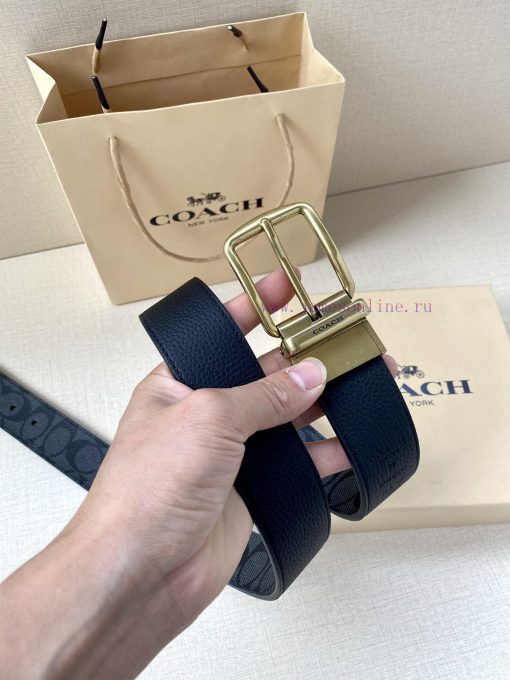 The COACH double-sided belt with a width of 3.8cm is made of classic logo canvas material on 8vytizsd - Image 3