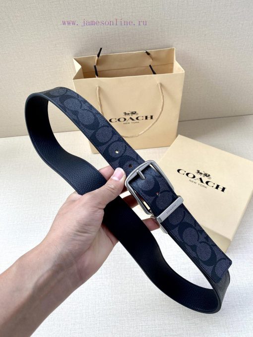 The COACH double-sided belt with a width of 3.8cm is made of classic logo canvas material on 519gt44v - Image 5