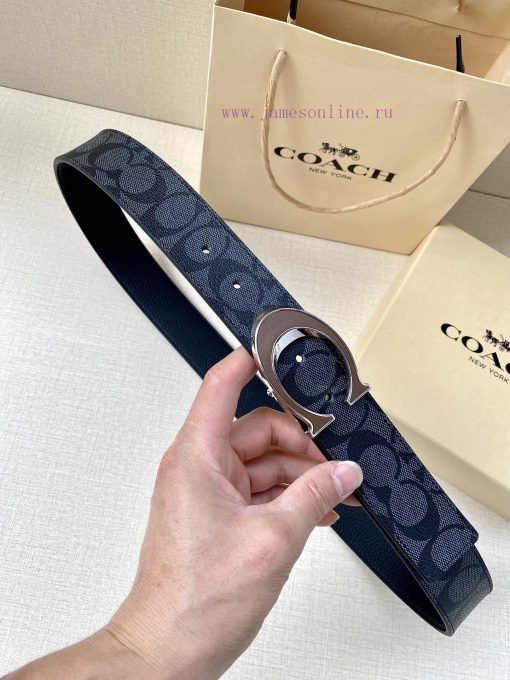 The COACH double-sided belt with a width of 3.8cm is made of classic logo canvas material on iv1ozagg