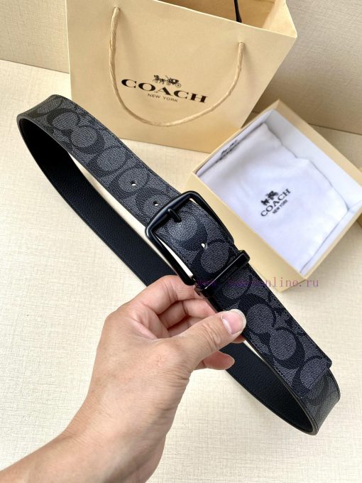 The COACH double-sided belt with a width of 3.8cm is made of classic logo canvas material on 2h362iub - Image 2