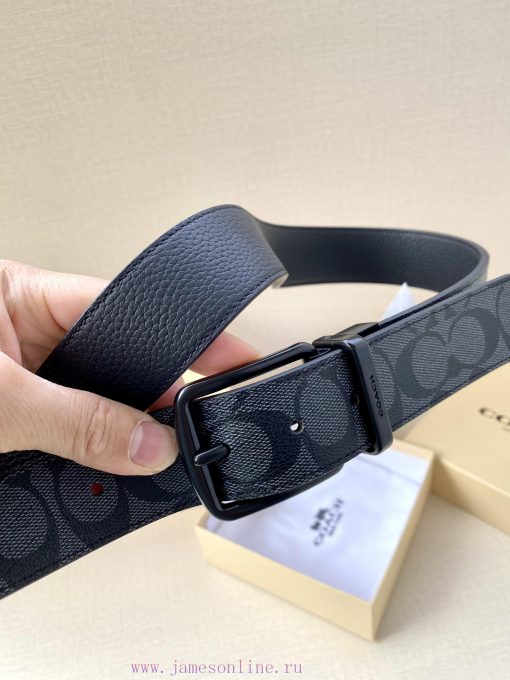 The COACH double-sided belt with a width of 3.8cm is made of classic logo canvas material on 2h362iub - Image 3