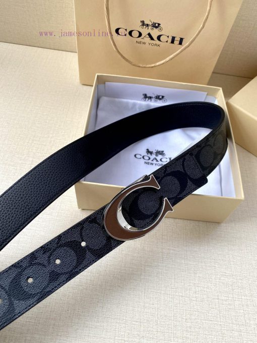 The COACH double-sided belt with a width of 3.8cm is made of classic logo canvas material on iv1ozagg - Image 3