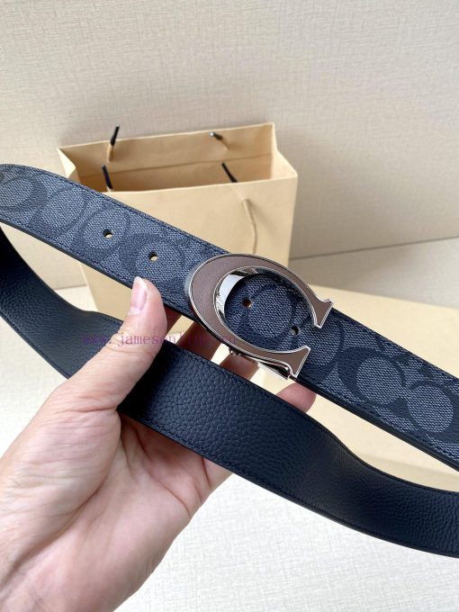 The COACH double-sided belt with a width of 3.8cm is made of classic logo canvas material on iv1ozagg - Image 4