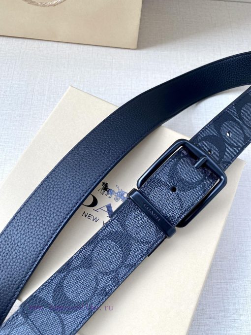 The COACH double-sided belt with a width of 3.8cm is made of classic logo canvas material on 2h362iub - Image 5