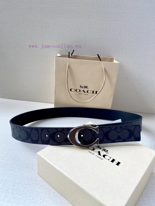 The COACH double-sided belt with a width of 3.8cm is made of classic logo canvas material on iv1ozagg - Image 5