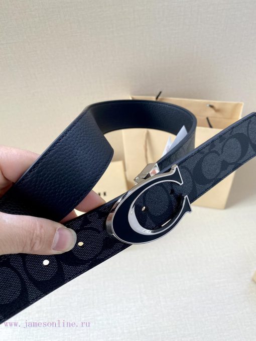 The COACH double-sided belt with a width of 3.8cm is made of classic logo canvas material on l9swgygw - Image 3