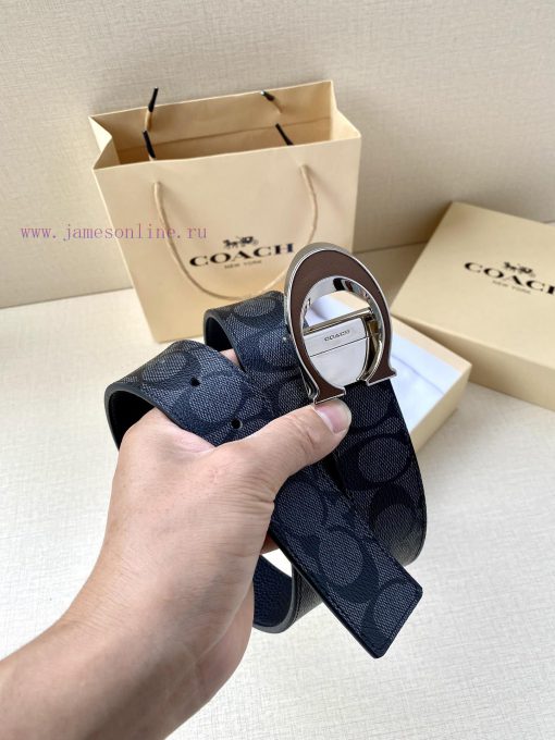 The COACH double-sided belt with a width of 3.8cm is made of classic logo canvas material on iv1ozagg - Image 6