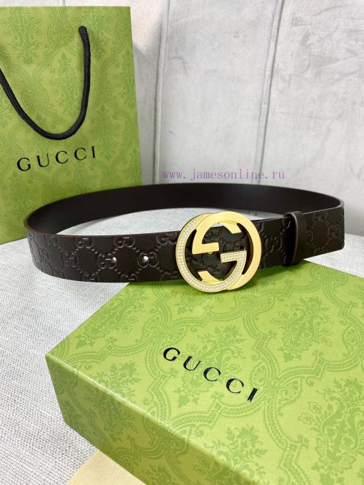 Width 4.0cm GUCCI interlocking double G diamond studded steel buckle belt, crafted from Gucc tmki7g5y