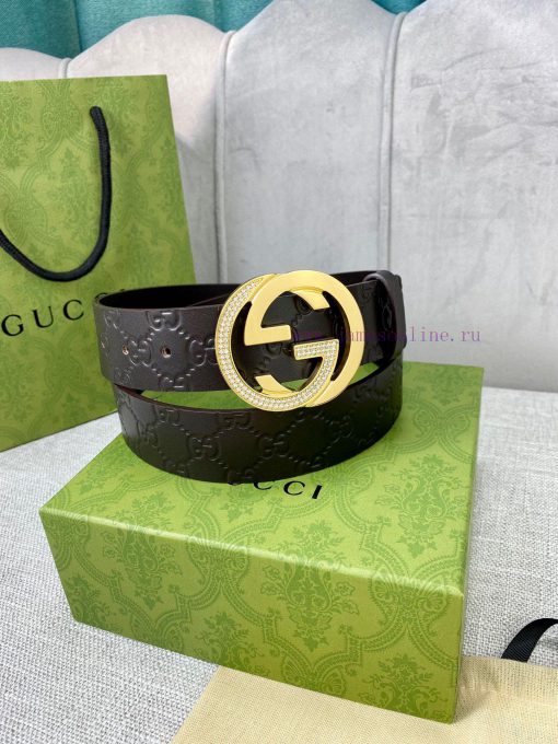 Width 4.0cm GUCCI interlocking double G diamond studded steel buckle belt, crafted from Gucc tmki7g5y - Image 6