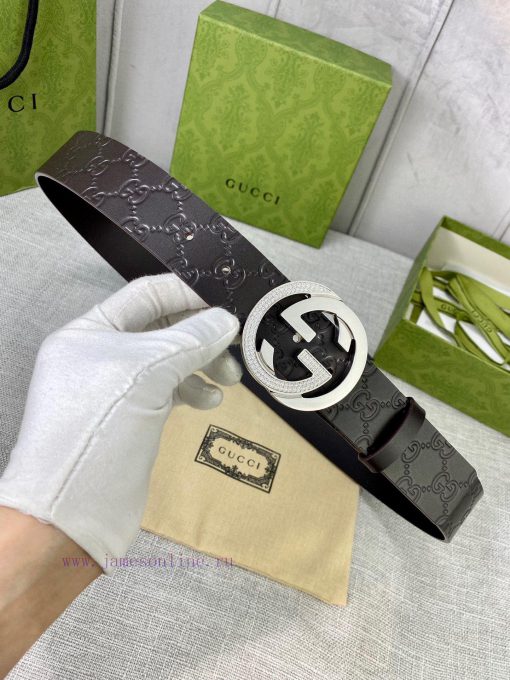 Width 4.0cm GUCCI interlocking double G diamond studded steel buckle belt, crafted from Gucc tmki7g5y - Image 7