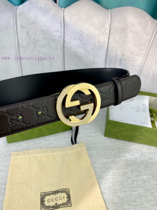 Width 4.0cm GUCCI interlocking double G diamond studded steel buckle belt, crafted from Gucc 85hd20mv - Image 5
