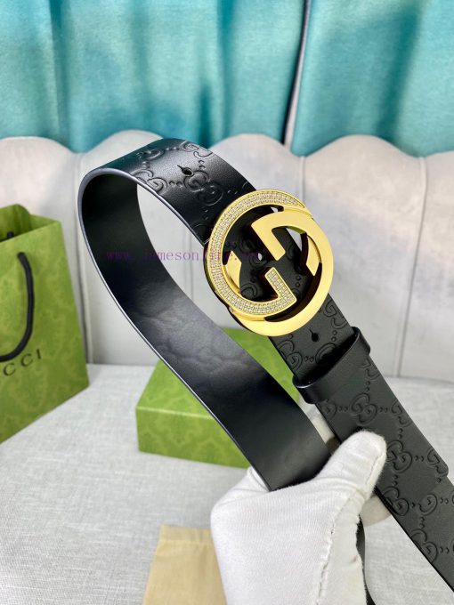 Width 4.0cm GUCCI interlocking double G diamond studded steel buckle belt, crafted from Gucc 9wvoqz5c - Image 9