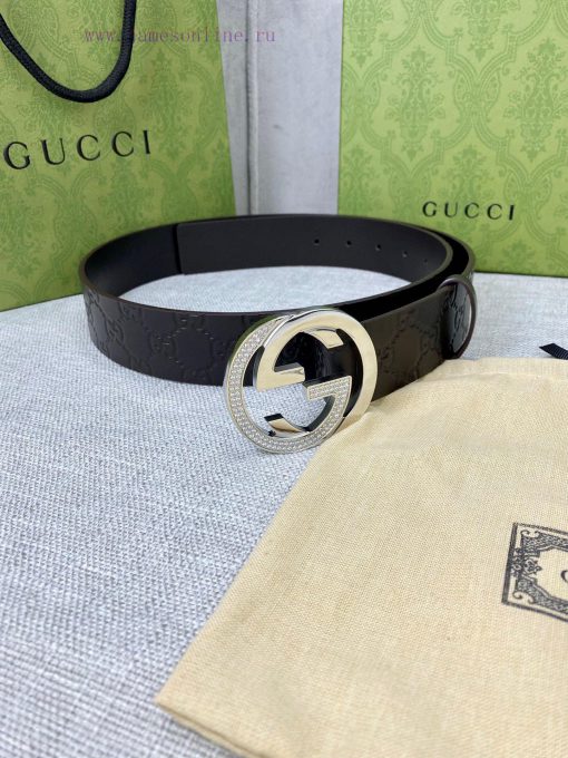 Width 4.0cm GUCCI interlocking double G diamond studded steel buckle belt, crafted from Gucc tmki7g5y - Image 10