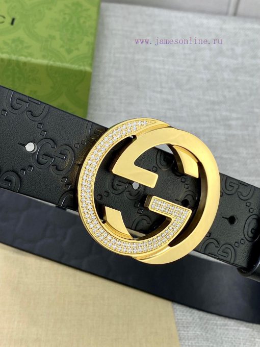 Width 4.0cm GUCCI interlocking double G diamond studded steel buckle belt, crafted from Gucc 9wvoqz5c - Image 10